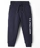 US Polo Assn Cotton Knit Full Length Lounge Pant With Text Print -Navy