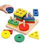 WISHKEY Wooden Geometric Shape Puzzle Activity for Kids, Shape Sorting, Stacking & Plugging Toy for Kids, Interactive Early Learning Montessori Toys for Kids, Multicolour, 3+ Years (Pack of 1)