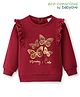 Babyoye 100% Cotton Full Sleeves  Sweatshirt with Frill Detailing & Butterfly Print - Dark Pink