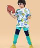 Ollington St. 100% Cotton Knit Half Sleeves T-Shirt & Joggers Set With Varsity Print - White & Green