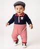 Kookie Kids Interlock Knit Full Sleeves T-Shirt Style Romper With Bear Patch - Navy Blue