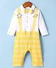 Kookie Kids Interlock Knit Full Sleeves Star Printed Romper With Bow Applique - Yellow