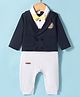 Kookie Kids Full Sleeves Party Romper with Badge and Bow - Navy Blue