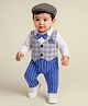 Kookie Kids Full Sleeves Party Wear Striped & Checks Waist Coat Romper With Bow Detailing - Grey