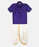 THANGAMAGAN Half Sleeves Solid Shirt & Dhoti Set - Violet Blue