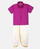THANGAMAGAN Half Sleeves Solid Shirt & Dhoti Set - Burgundy