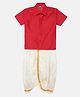 THANGAMAGAN Half Sleeves Solid Shirt & Dhoti Set - Dark Pink Red