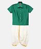 THANGAMAGAN Half Sleeves Solid Shirt & Dhoti Set - Teal Green