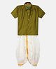 THANGAMAGAN Half Sleeves Solid Shirt & Dhoti Set - Olive Green