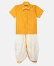 THANGAMAGAN Half Sleeves Solid Shirt & Dhoti Set - Yellow
