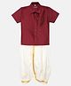 THANGAMAGAN Half Sleeves Solid Shirt & Dhoti Set - Maroon