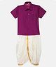THANGAMAGAN Half Sleeves Solid Shirt & Dhoti Set - Magenta