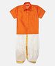 THANGAMAGAN Half Sleeves Solid Shirt & Dhoti Set - Orange