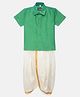 THANGAMAGAN Half Sleeves Solid Shirt & Dhoti Set - Light Green