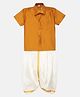THANGAMAGAN Half Sleeves Solid Shirt & Dhoti Set - Mustard