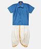 THANGAMAGAN Half Sleeves Solid Shirt & Dhoti Set -  Dark Blue