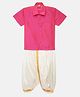 THANGAMAGAN Half Sleeves Solid Shirt & Dhoti Set -  Pink