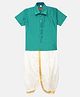 THANGAMAGAN Half Sleeves Solid Shirt & Dhoti Set -  Jamun Green