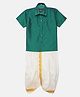 THANGAMAGAN Half Sleeves Solid Shirt & Dhoti Set - Sapphire Green