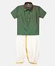 THANGAMAGAN Half Sleeves Solid Shirt & Dhoti Set -  Dusty Green