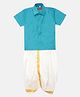 THANGAMAGAN Half Sleeves Solid Shirt & Dhoti Set -  Turquoise Blue