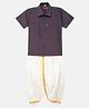 THANGAMAGAN Half Sleeves Solid Shirt & Dhoti Set - Purple