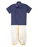 THANGAMAGAN Half Sleeves Solid Shirt & Dhoti Set - Blue Grey
