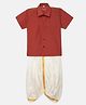 THANGAMAGAN Half Sleeves Solid Shirt & Dhoti Set - Coral