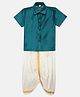 THANGAMAGAN Half Sleeves Solid Shirt & Dhoti Set - Green