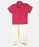 THANGAMAGAN Half Sleeves Solid Shirt & Dhoti Set - Red
