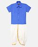 THANGAMAGAN Half Sleeves Solid Shirt & Dhoti Set - Blue