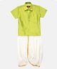 THANGAMAGAN Half Sleeves Solid Shirt & Dhoti Set - Lemon Green