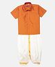 THANGAMAGAN Half Sleeves Solid Shirt & Dhoti Set -   Orange Mustard