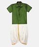 THANGAMAGAN Half Sleeves Solid Shirt & Dhoti Set - Dark Olive Green