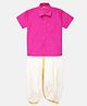 THANGAMAGAN Half Sleeves Solid Shirt & Dhoti Set - Pink