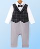 Mark & Mia Full Sleeves Party Romper With Checked Waist Coat & Bow Detailing - White Black & Grey