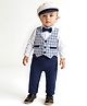 Mark & Mia Full Sleeves Checkered Full Length Party Romper with Bow - Navy Blue