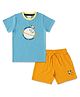 JusCubs Cotton Half Sleeves Space Theme Embroidered  Tee & Shorts Set - Blue