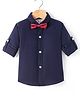 JASH KIDS Cotton Woven Full Sleeves Solid Colour Shirt with Bow - Navy