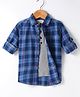 Jash Kids Cotton Woven Full Sleeves Checkered Shirt With Inner Tee - Blue