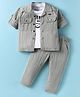 JASH KIDS Cotton Knit Full Sleeves Shirt & Trouser Set with Text Printed T-Shirt - Light Grey