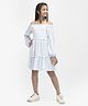 CRIMSOUNE CLUB Cotton Off Shoulder Floral Printed Tiered Dress  - Light Blue