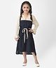 CRIMSOUNE CLUB Cotton Full Sleeves Colour Blocked Pocket Detailed Collared Dress - Navy Blue