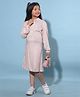 CRIMSOUNE CLUB Cotton Full Sleeves Striped Dress - Pink