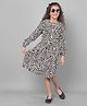 CRIMSOUNE CLUB Cotton Full Sleeves Animal Printed Dress - Black