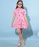CRIMSOUNE CLUB Half Sleeves Collared Floral Printed Dress - Pink