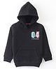 Doreme Fleece Knit Full Sleeves Hooded Sweat Jacket With Text Print & Kangaroo Pockets - Black