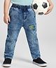 Kookie Kids Full Length Jeans With Text Embroidery - Blue