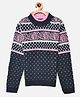 CRIMSOUNE CLUB Full Sleeves Abstract & Floral Printed Sweater - Navy Blue