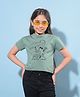 CRIMSOUNE CLUB Half Sleeves Puppy & Beach Theme Printed Tee - Green